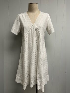 Roolee White Eyelet V-Neck Short Sleeve Dress